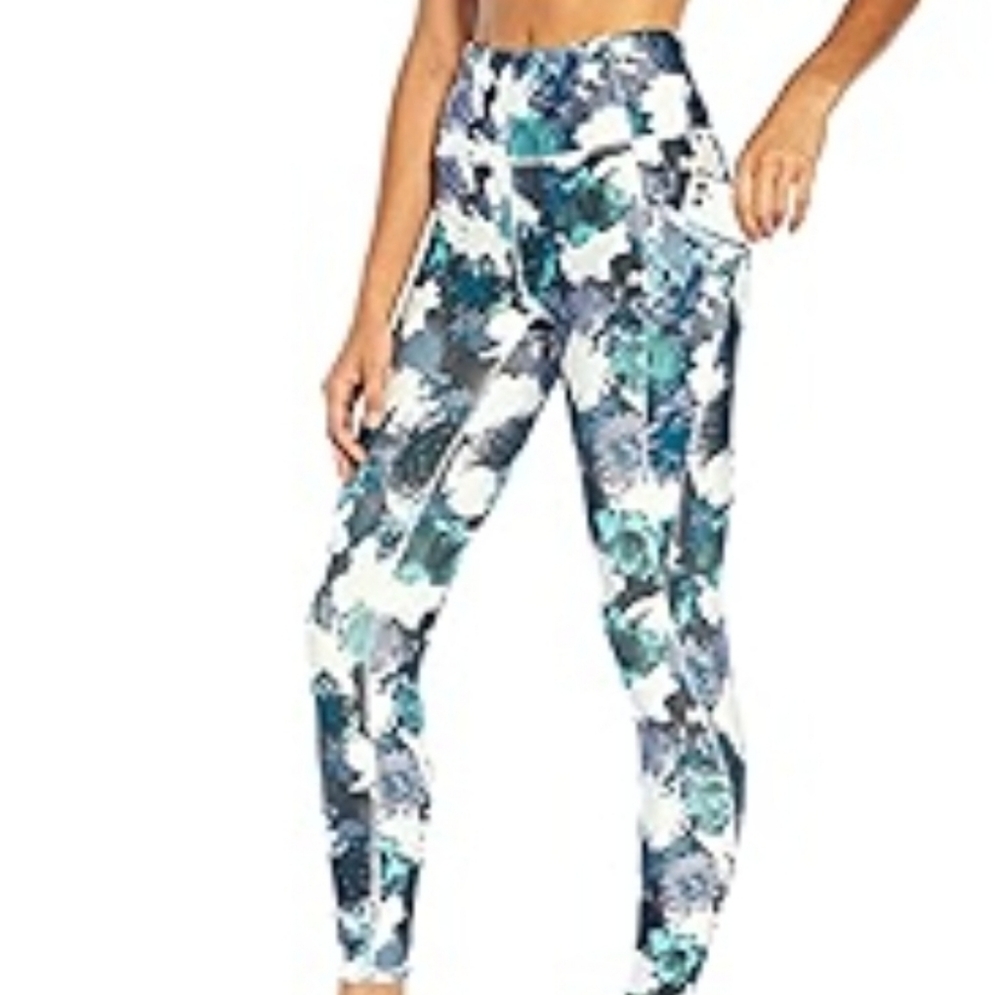 RBX Women's Floral Leggings - Blue and White